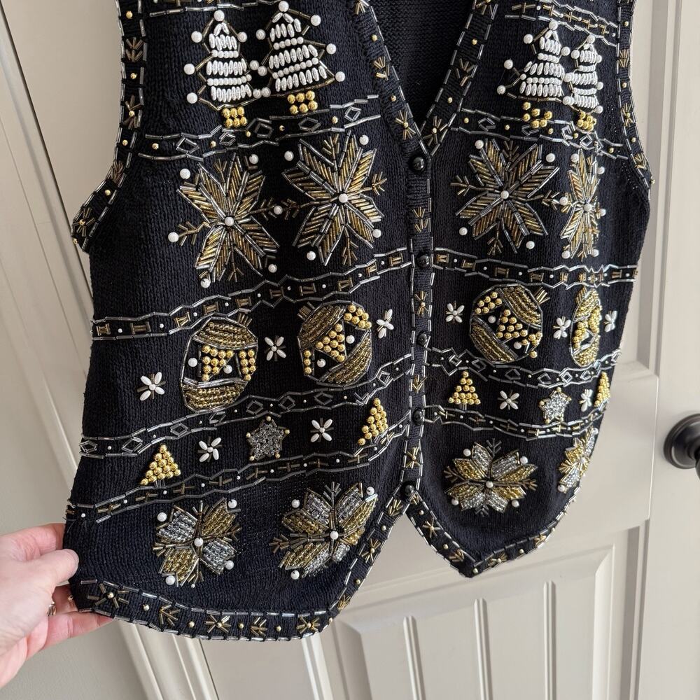 Vintage 1997 Claudia D. Women’s Winter Holiday Beaded Sweater Vest Size XL - Picture 6 of 16